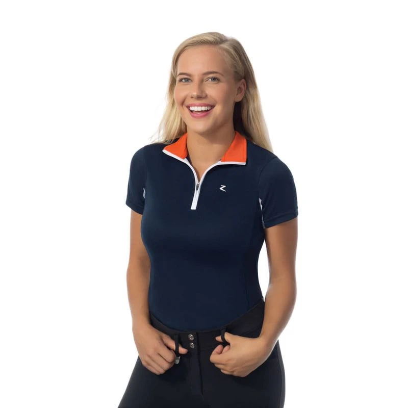 Horze Women's Trista Short Sleeve Sun Shirt - Peacoat Dark Blue/Grenadine Red 3 Horze Women's Trista Short Sleeve Sun Shirt - Peacoat Dark Blue/Grenadine Red - Image 3