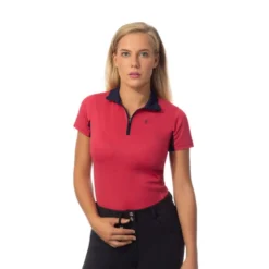 Horze Women's Trista Short Sleeve Sun Shirt - Pink/Peacoat Dark Blue