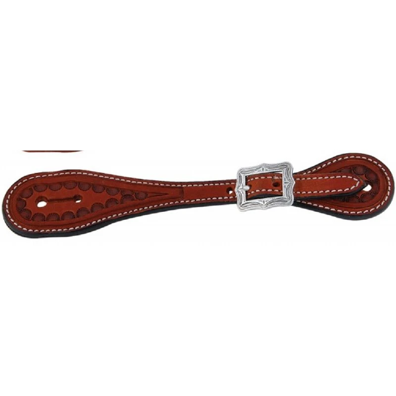Western Rawhide Country Legend Straight Spur Strap With Border - Chestnut 1 Western Rawhide Country Legend Straight Spur Strap With Border - Chestnut
