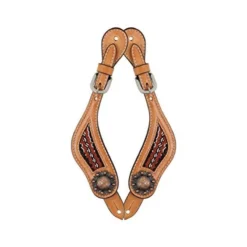 Western Rawhide Red Beads Spur Straps - Golden Tan