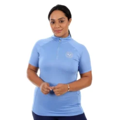 Shires Aubrion Women's Highgate Short Sleeve 1/4 Zip Shirt - Sky Blue -Ovation || Dublin Officials 514323 800 800