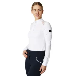 Horze Women's Sianna Long Sleeved Show Shirt W/ Lace Shoulders - White -Ovation || Dublin Officials 532553 800 800
