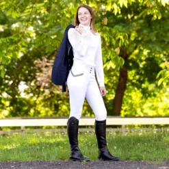 Horze Women's Sianna Long Sleeved Show Shirt W/ Lace Shoulders - White -Ovation || Dublin Officials 532556 800 800