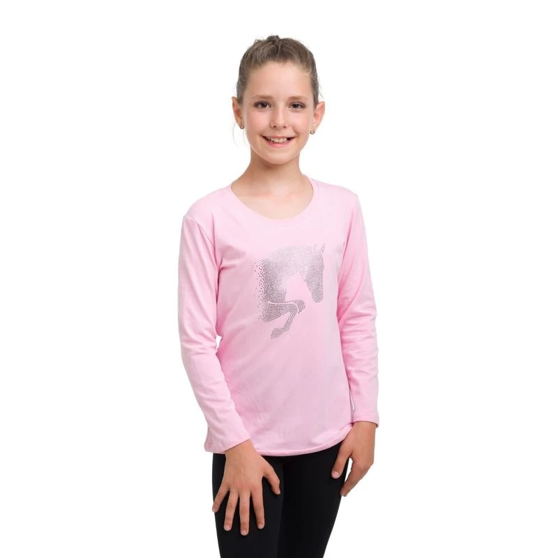 Cavalliera Kids' Jumping Star Long Sleeve Cotton Top - Rose 1 Cavalliera Kids' Jumping Star Long Sleeve Cotton Top - Rose