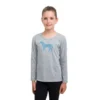 Cavalliera Women's Blue Horse Long Sleeve Cotton Top - Grey Melange