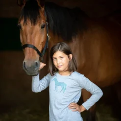 Cavalliera Women's Blue Horse Long Sleeve Cotton Top - Grey Melange -Ovation || Dublin Officials 559197 800 800