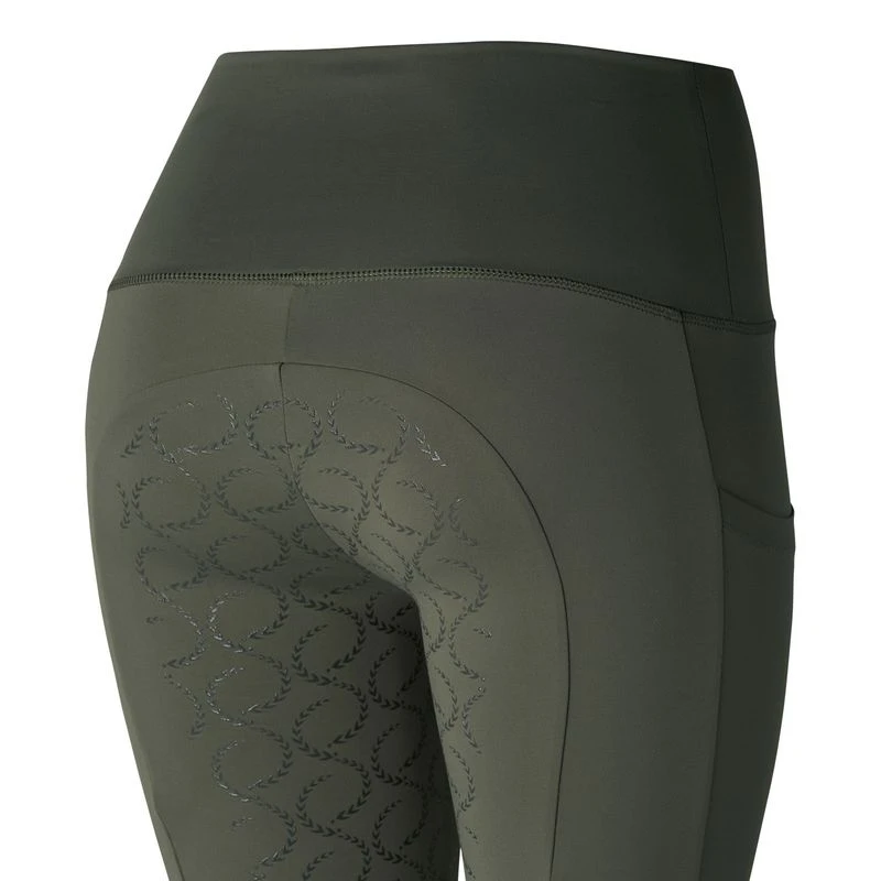 Horze Women's Gillian Silicone Full Seat Tights - Beetle Khaki Green 2 Horze Women's Gillian Silicone Full Seat Tights - Beetle Khaki Green - Image 2