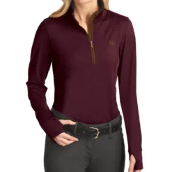 Romfh Women's Aachen Mock Zip Long Sleeve Shirt - Burgundy/Cinnamon