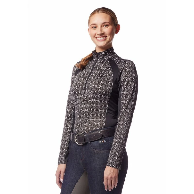 Kerrits Women's Always Cool Print Ice Fil Long Sleeve Shirt - Black Iron Bouquet/Black 2 Kerrits Women's Always Cool Print Ice Fil Long Sleeve Shirt - Black Iron Bouquet/Black - Image 2