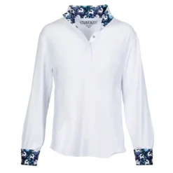 Ovation Kids' Ellie Quarter Snap Show Shirt - White/Blue Whims Horses