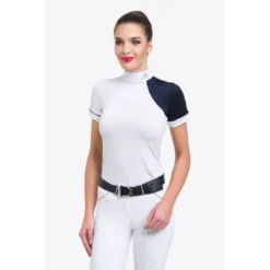 Cavalliera Women's Simply Dame Short Sleeve Show Shirt - White/Navy Blue/Navy Blue -Ovation || Dublin Officials 644324 800 800